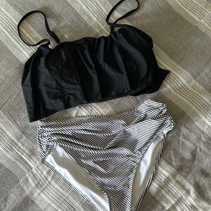 Cupshe Black Bikini Top and Striped Bottoms Set